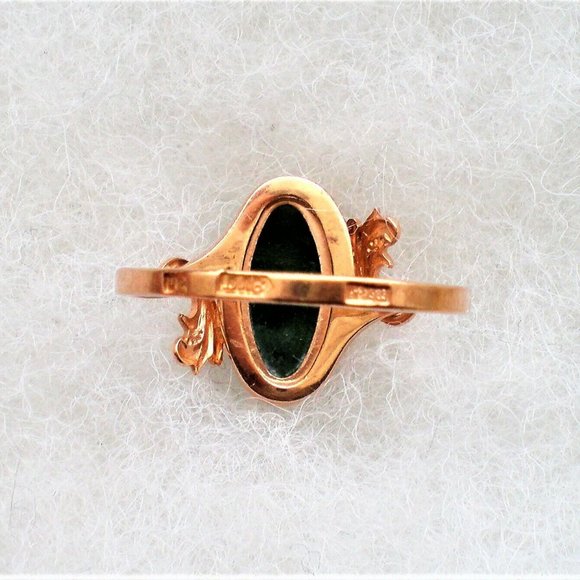 Vintage Russian Russia 14K 583 Rose Pink Gold Green Nephrite Jade Bypass Ring - Picture 4 of 9